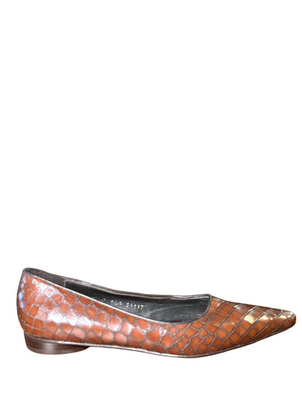 Donald J. Pliner Pointed Croc-Embossed Leather Flat in Cognac